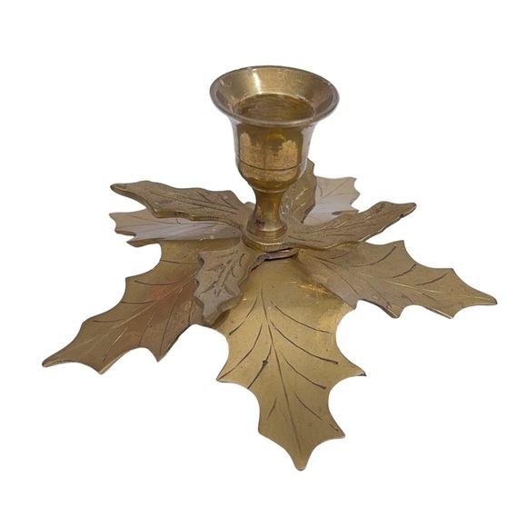 Vintage Brass Christmas Holly Candle Holder Small Candlestick for Taper Candles - Picture 5 of 5